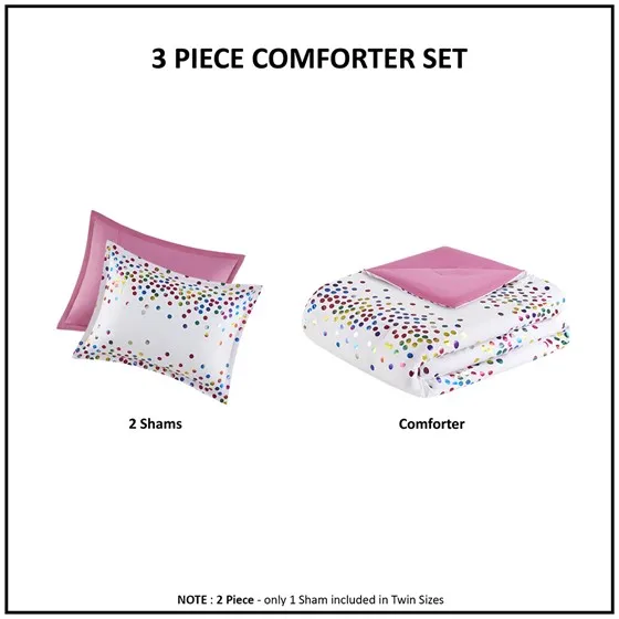 Janie Rainbow Iridescent Metallic Dot Comforter Set (White)