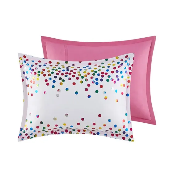 Janie Rainbow Iridescent Metallic Dot Comforter Set (White)