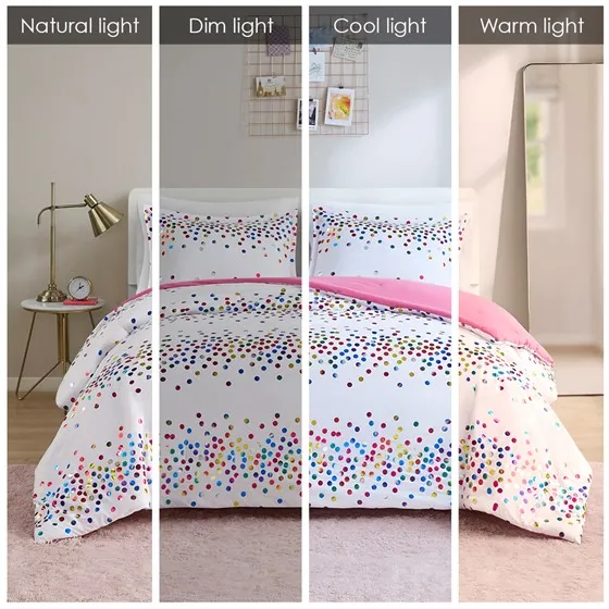 Janie Rainbow Iridescent Metallic Dot Comforter Set (White)