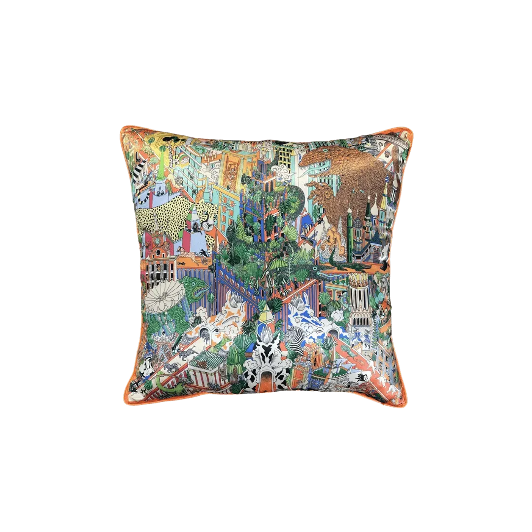 Jungle and City Meet Faux Silk Throw Pillow Cover