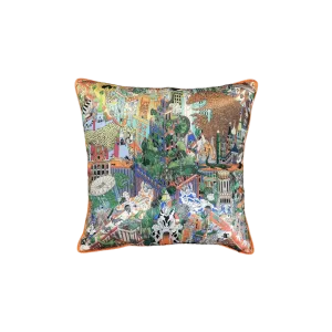 Jungle and City Meet Faux Silk Throw Pillow Cover