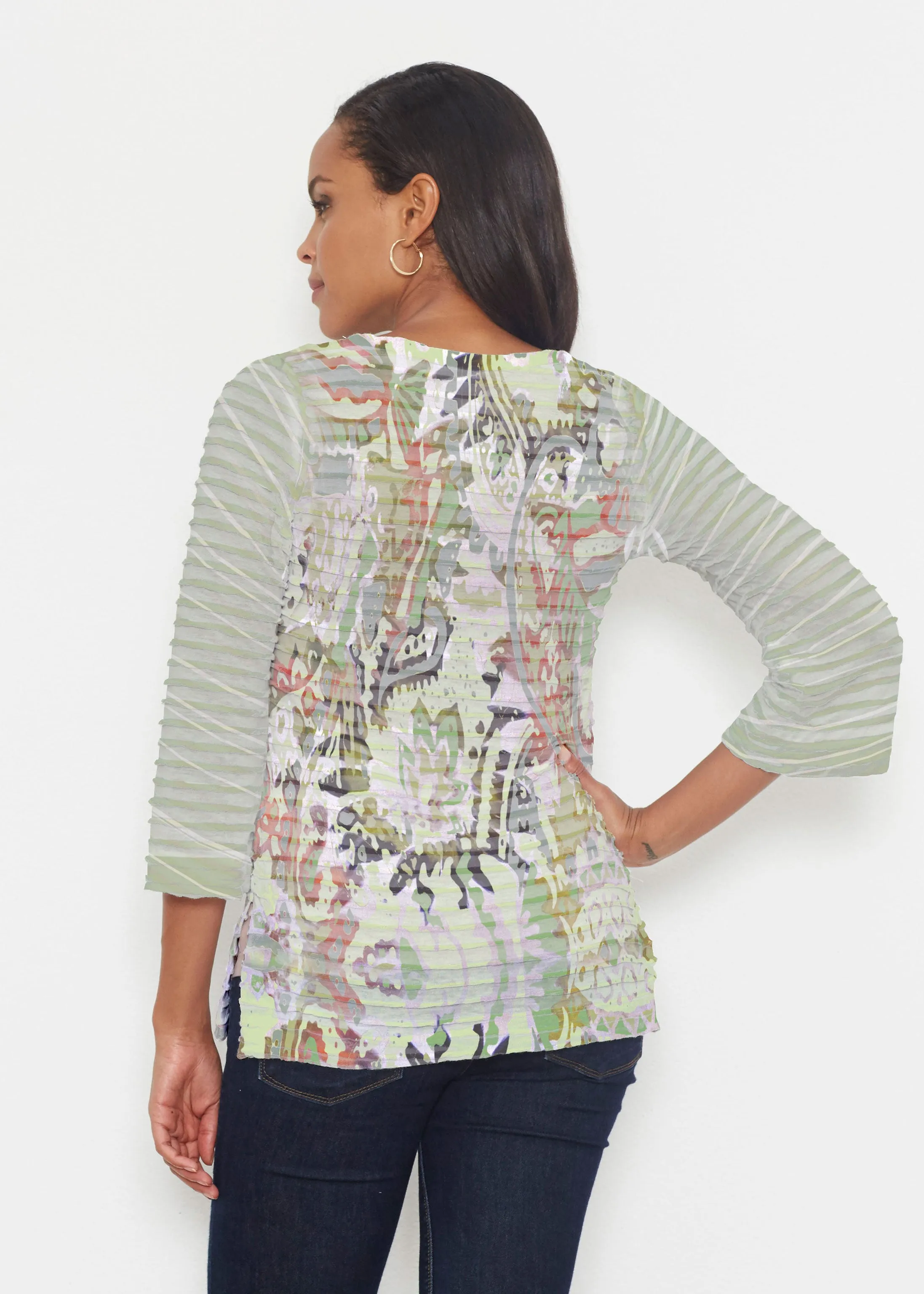 Jungle Escape (19156) ~ Banded 3/4 Bell-Sleeve V-Neck Tunic