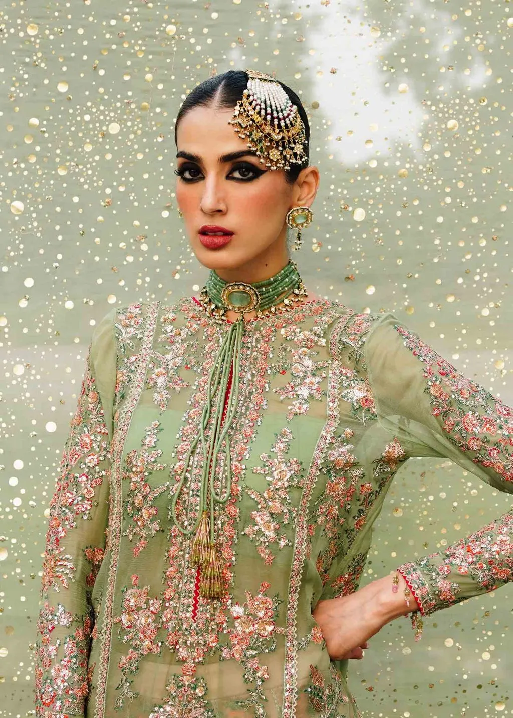 Kameez and Sharara Mint Green Pakistani Wedding Dress