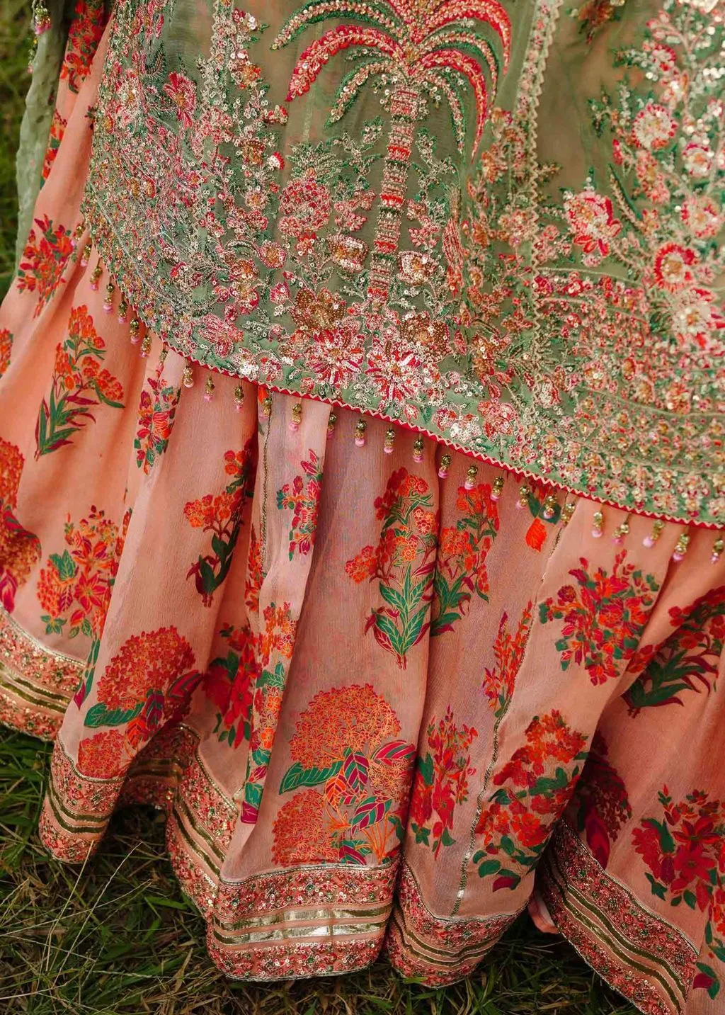 Kameez and Sharara Mint Green Pakistani Wedding Dress