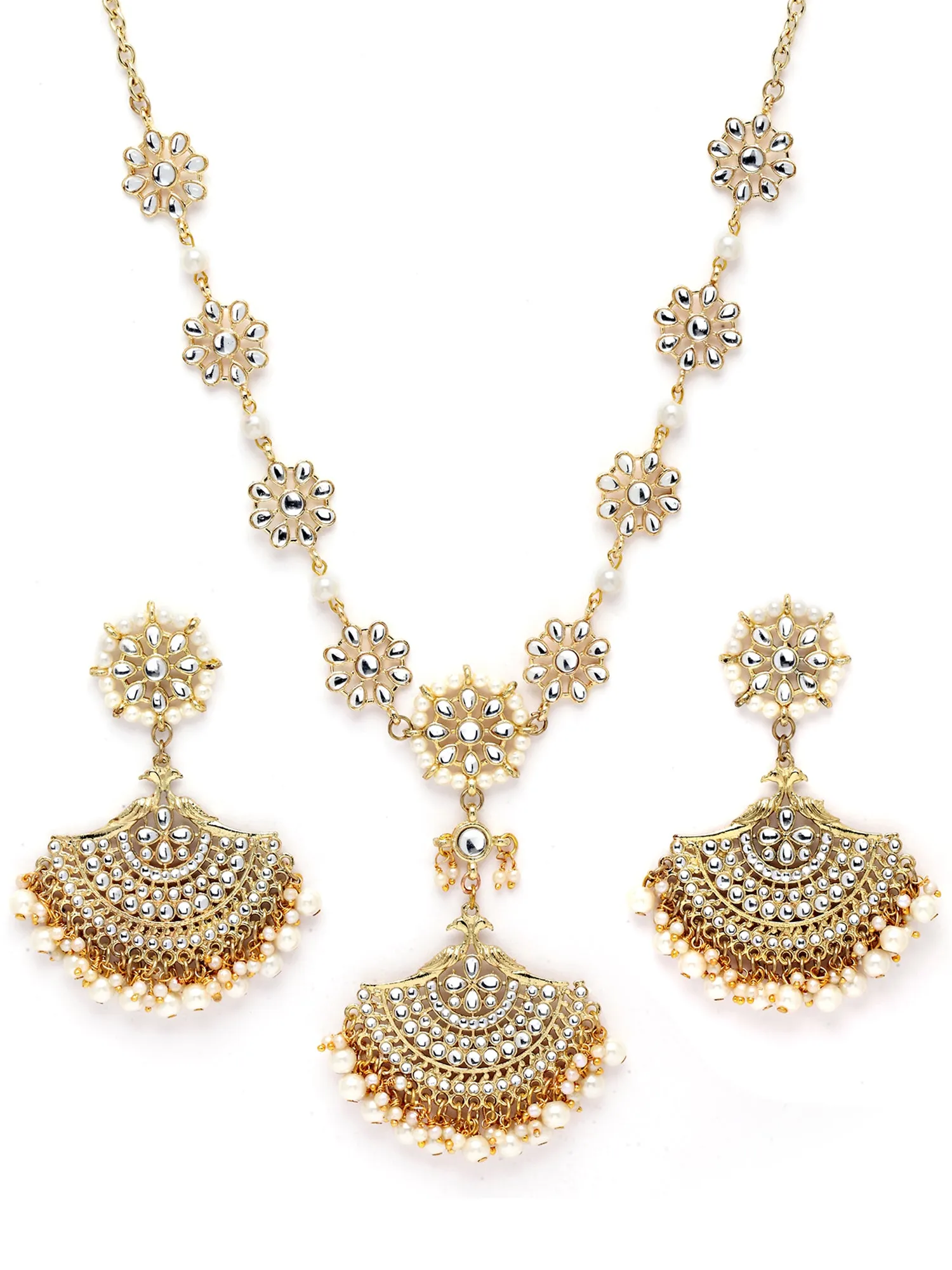 Karatcart Gold Plated Floral Kundan Sheeshphool with Chnadbali Earrings for Women