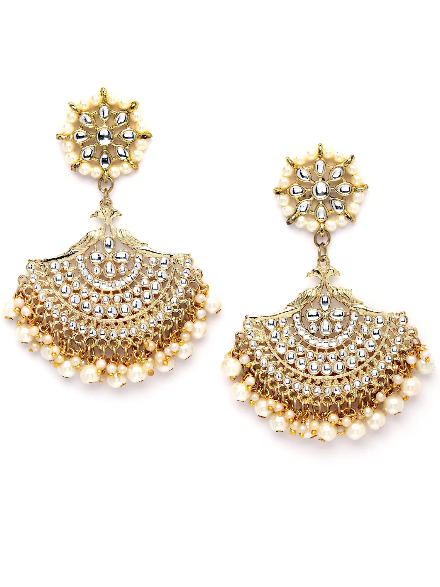 Karatcart Gold Plated Floral Kundan Sheeshphool with Chnadbali Earrings for Women