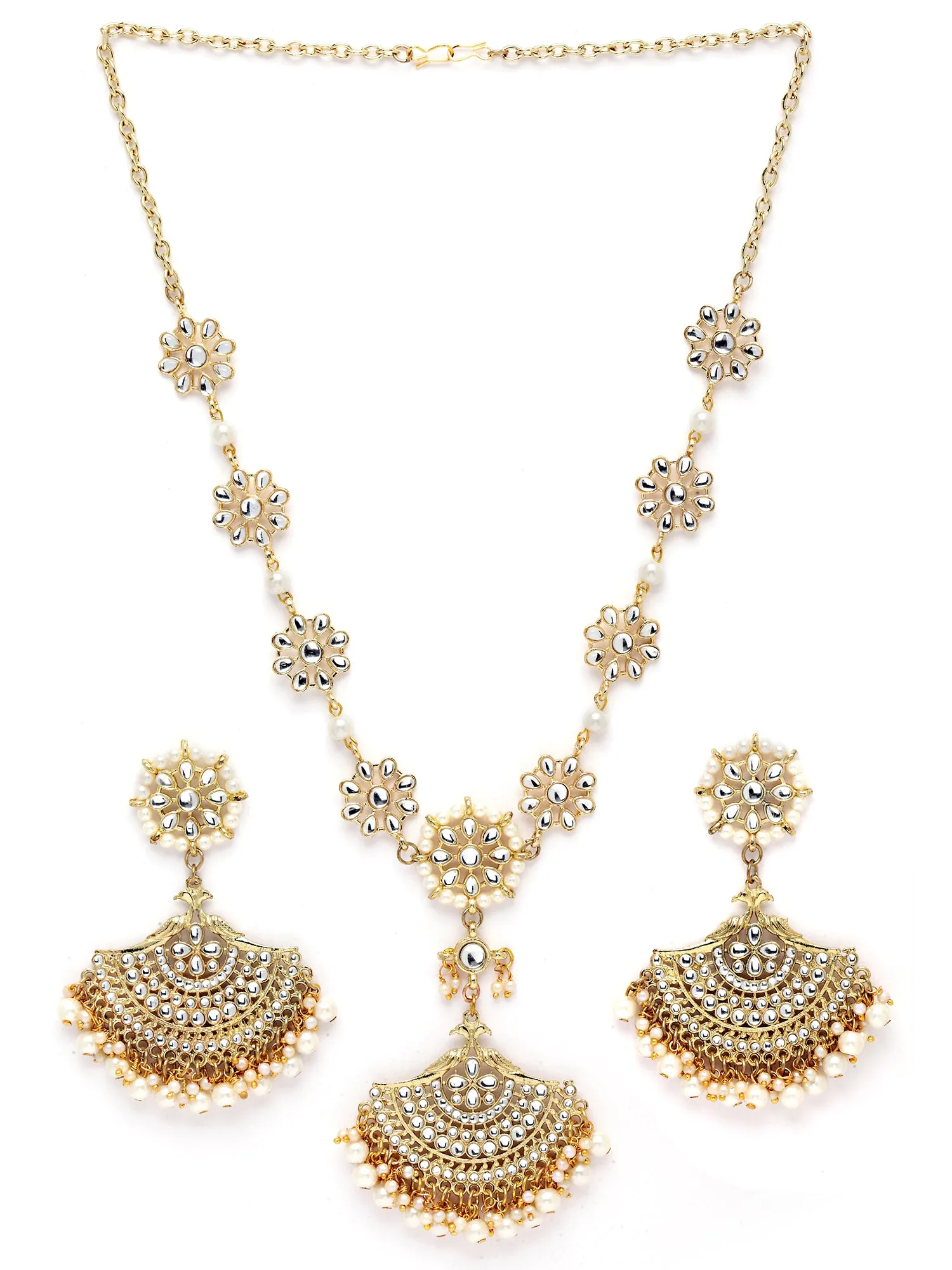 Karatcart Gold Plated Floral Kundan Sheeshphool with Chnadbali Earrings for Women