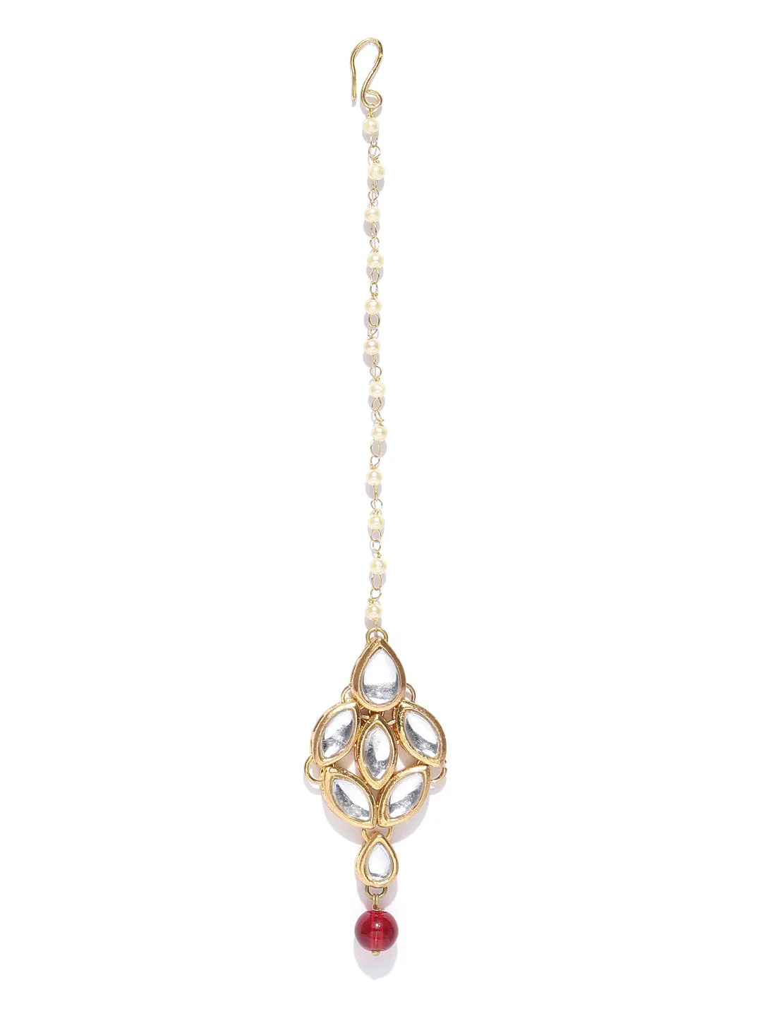 Karatcart Gold-Plated Handcrafted Kundan & Red Beads Studded Necklace Set