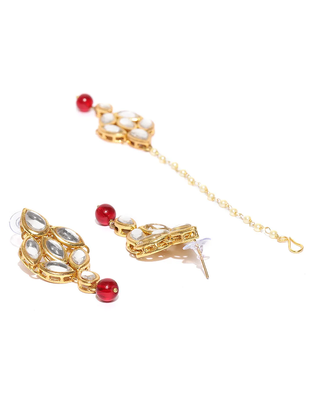 Karatcart Gold-Plated Handcrafted Kundan & Red Beads Studded Necklace Set