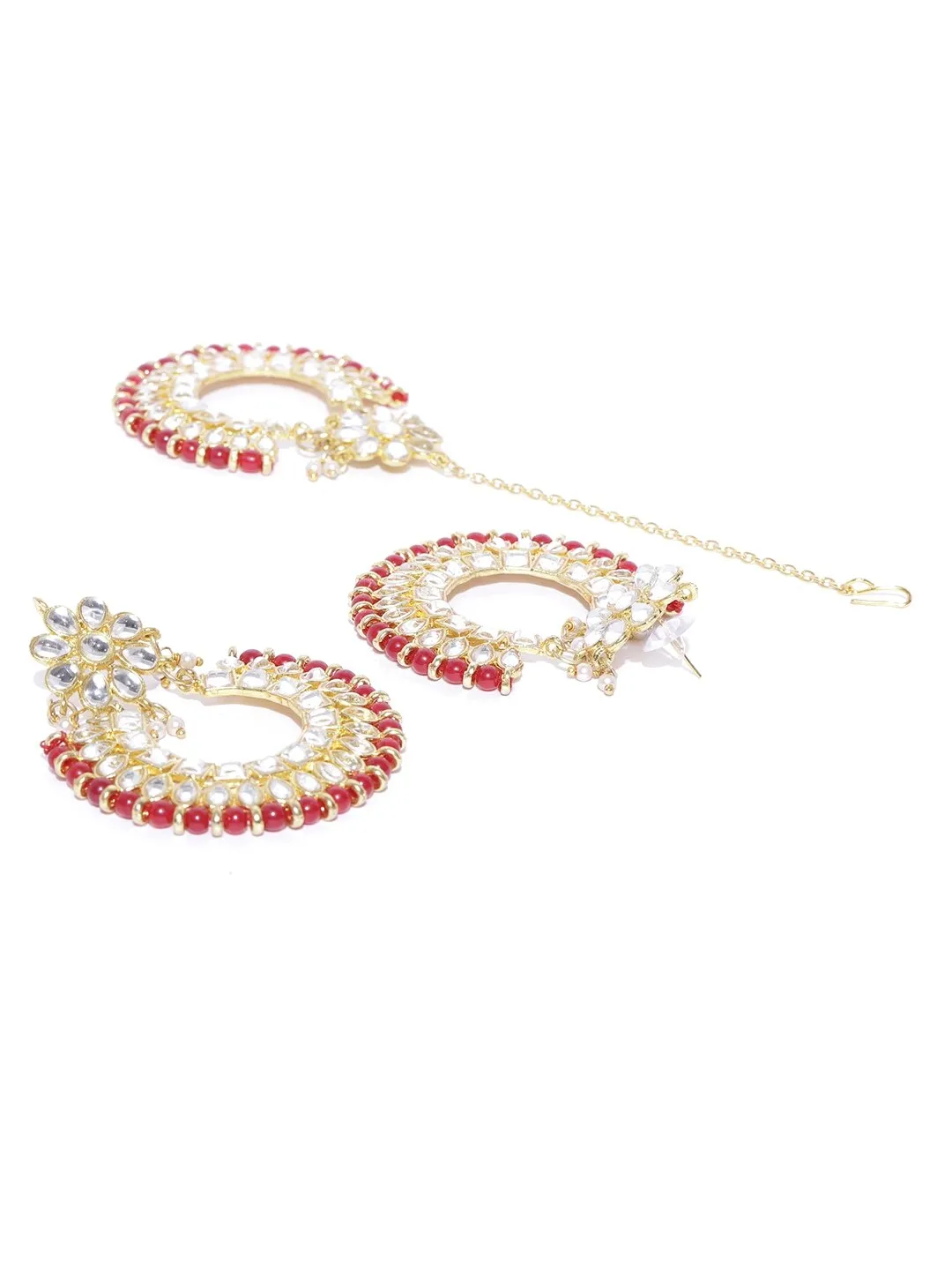 Karatcart Kundan Red Traditional Bridal Necklace Set