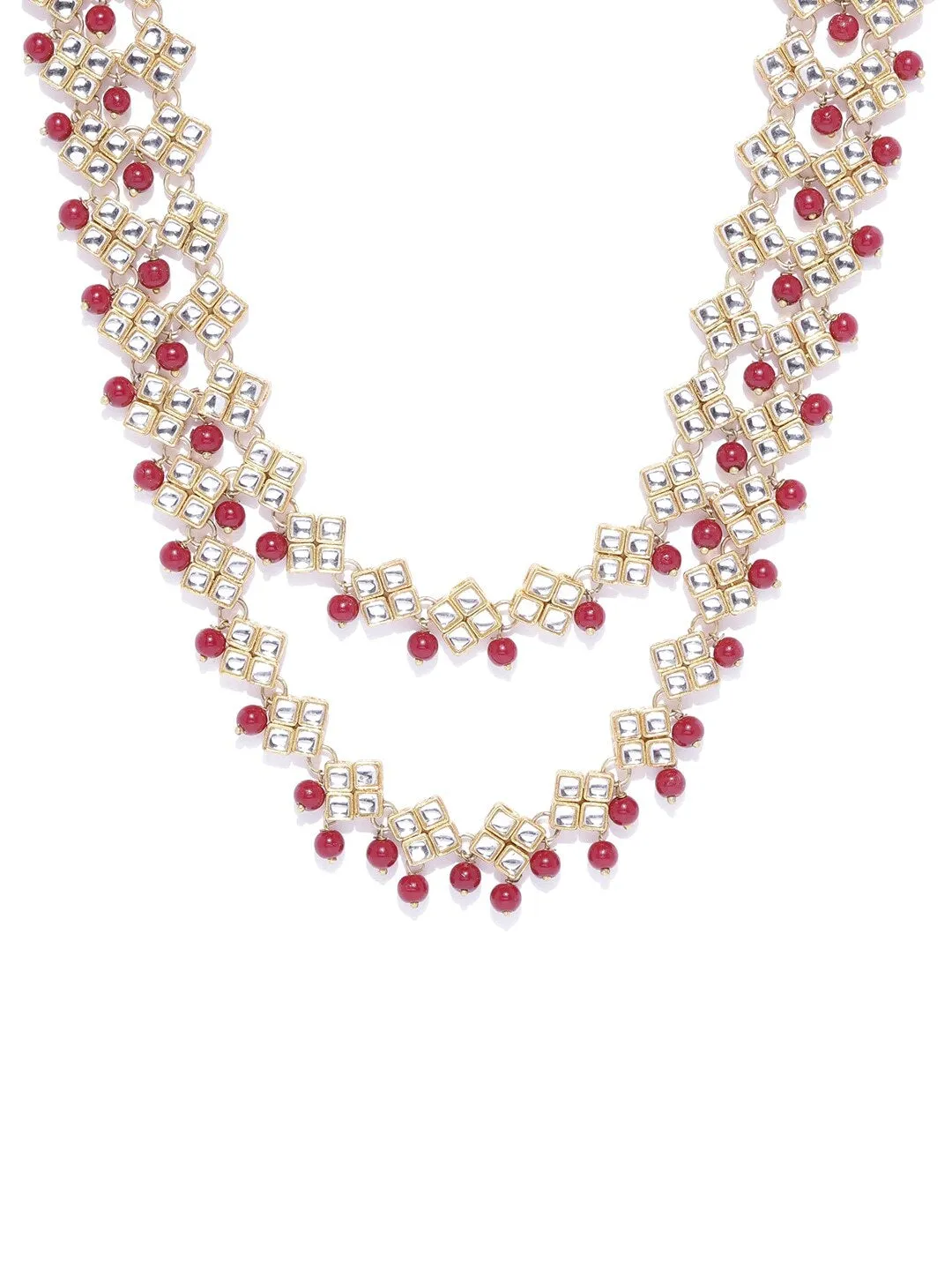 Karatcart Kundan Red Traditional Bridal Necklace Set