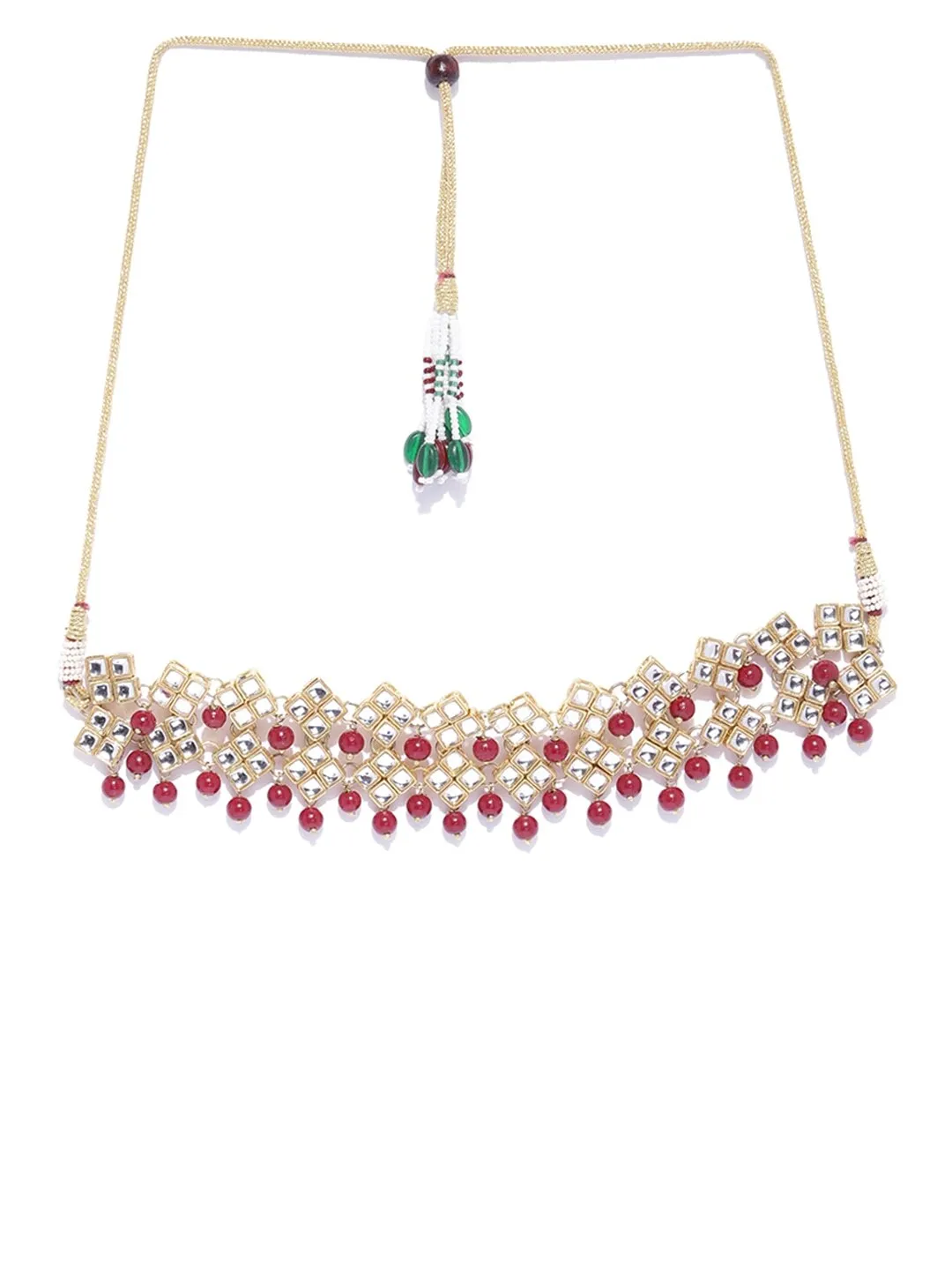 Karatcart Kundan Red Traditional Bridal Necklace Set