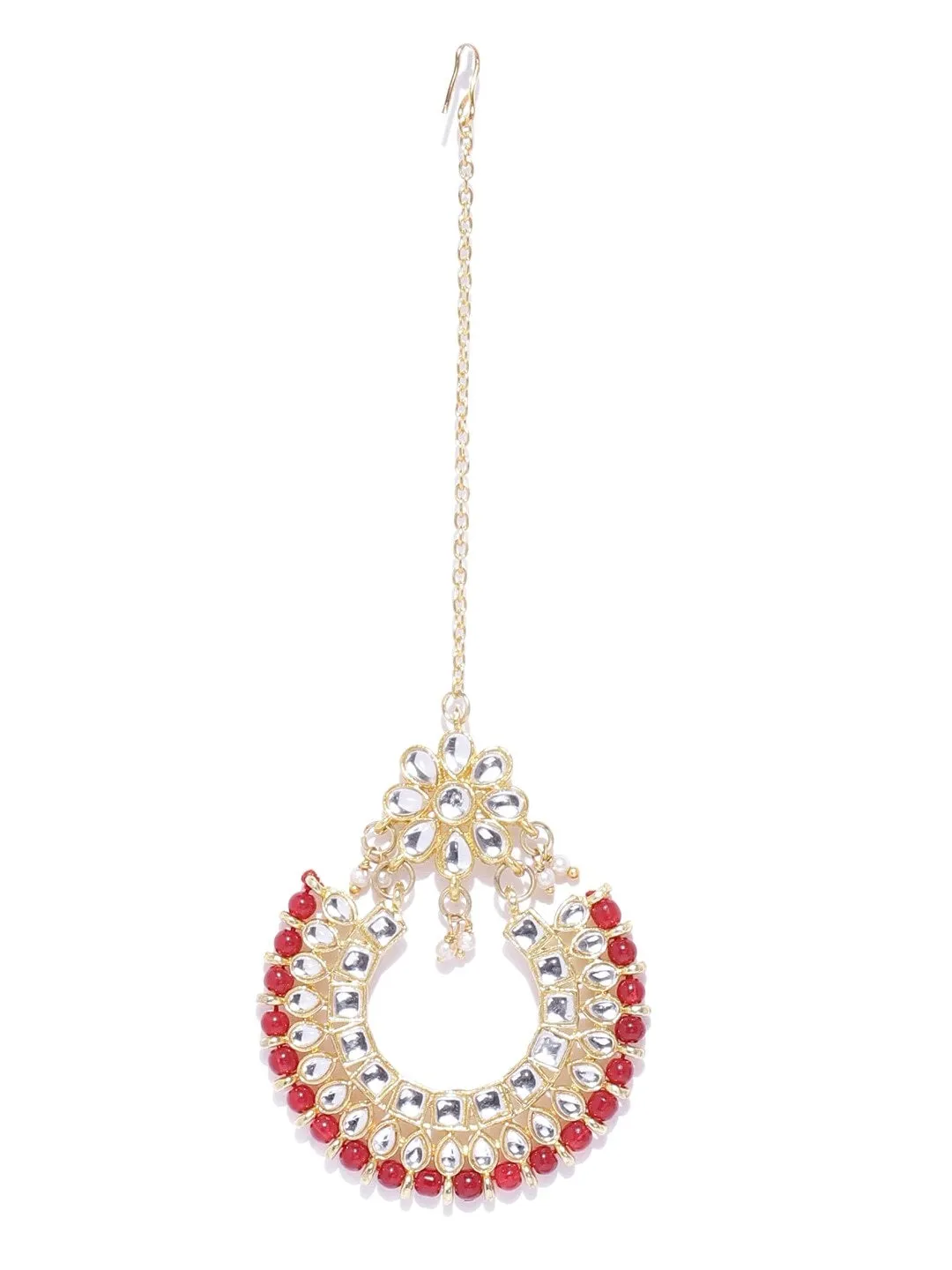 Karatcart Kundan Red Traditional Bridal Necklace Set