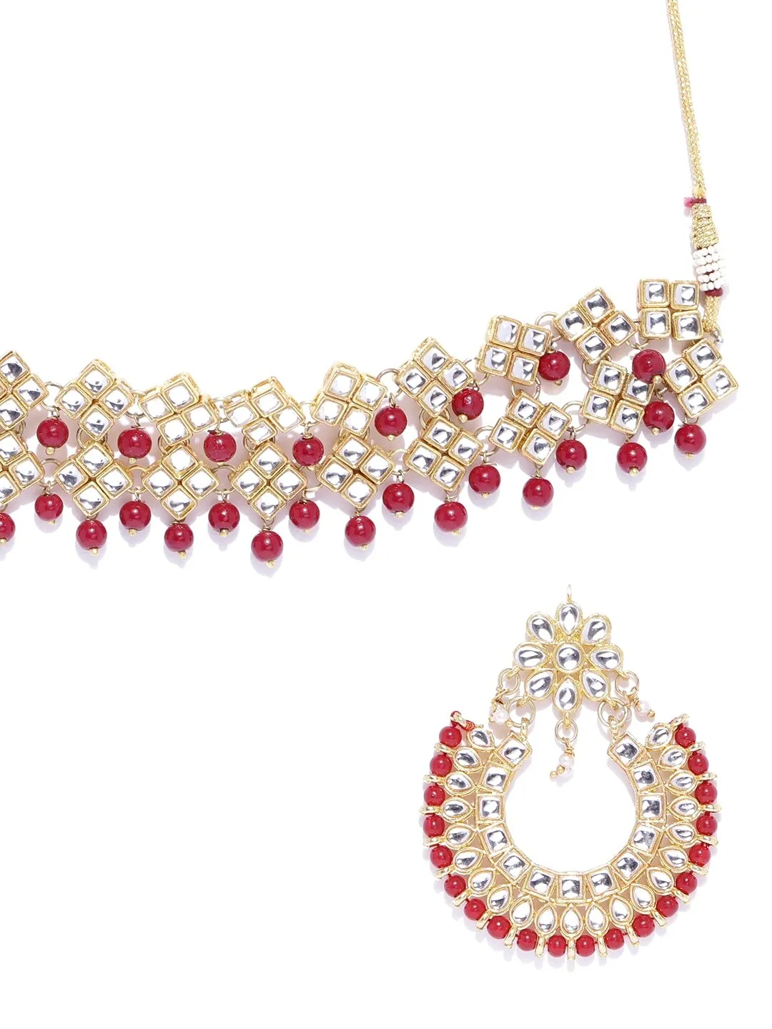 Karatcart Kundan Red Traditional Bridal Necklace Set