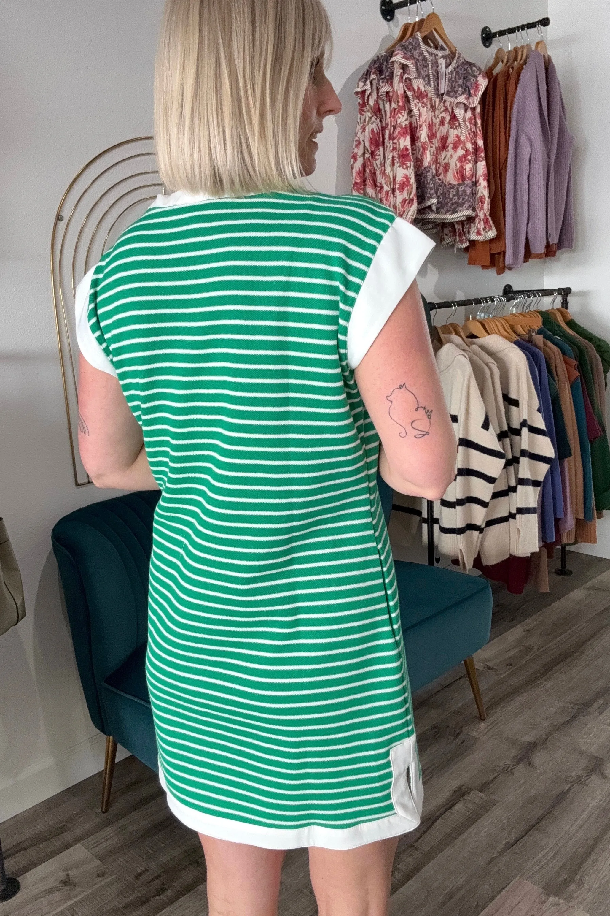 Karissa Green/White Stripe Dress