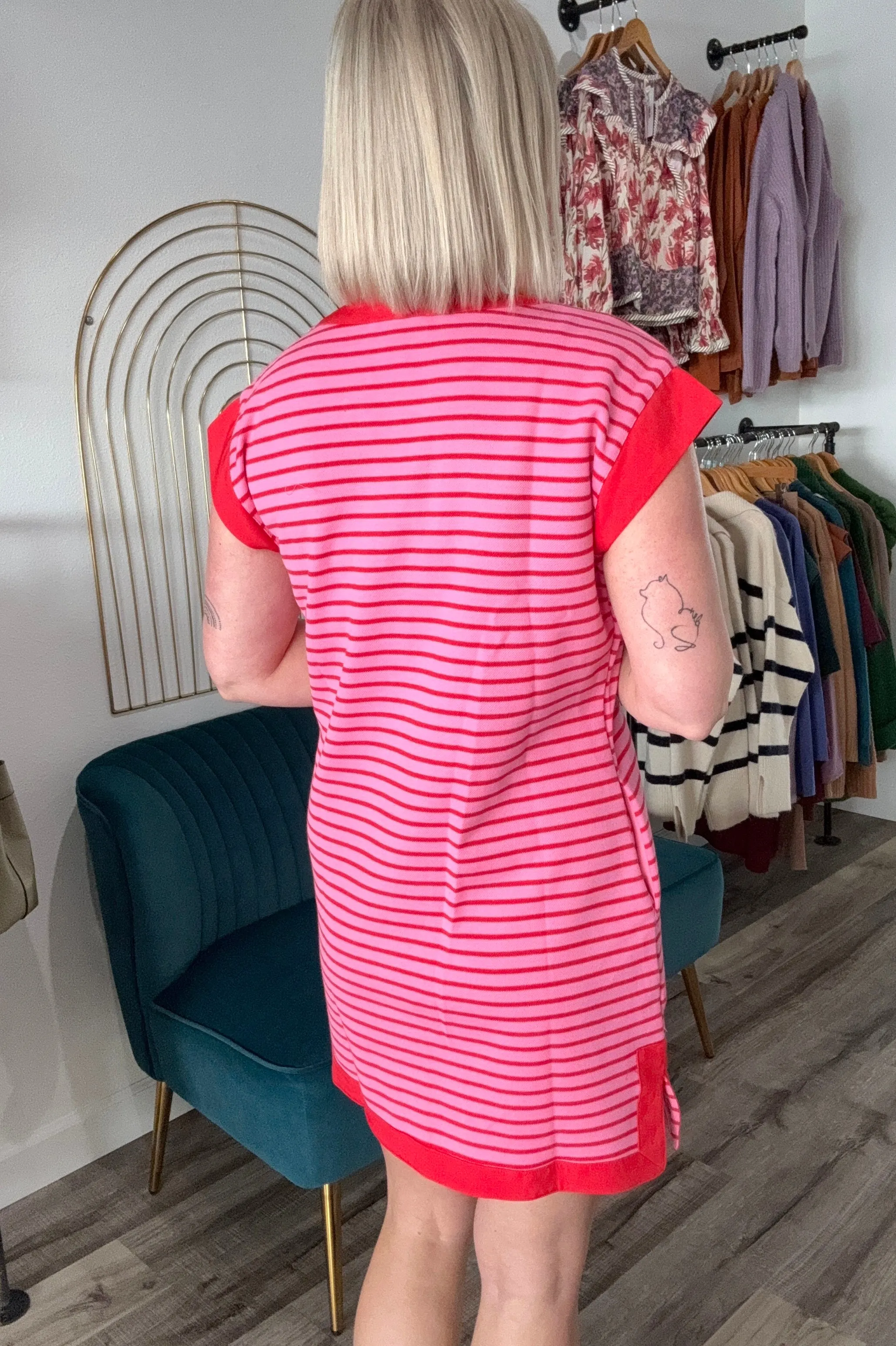 Katelyn Pink/Red Striped Dress