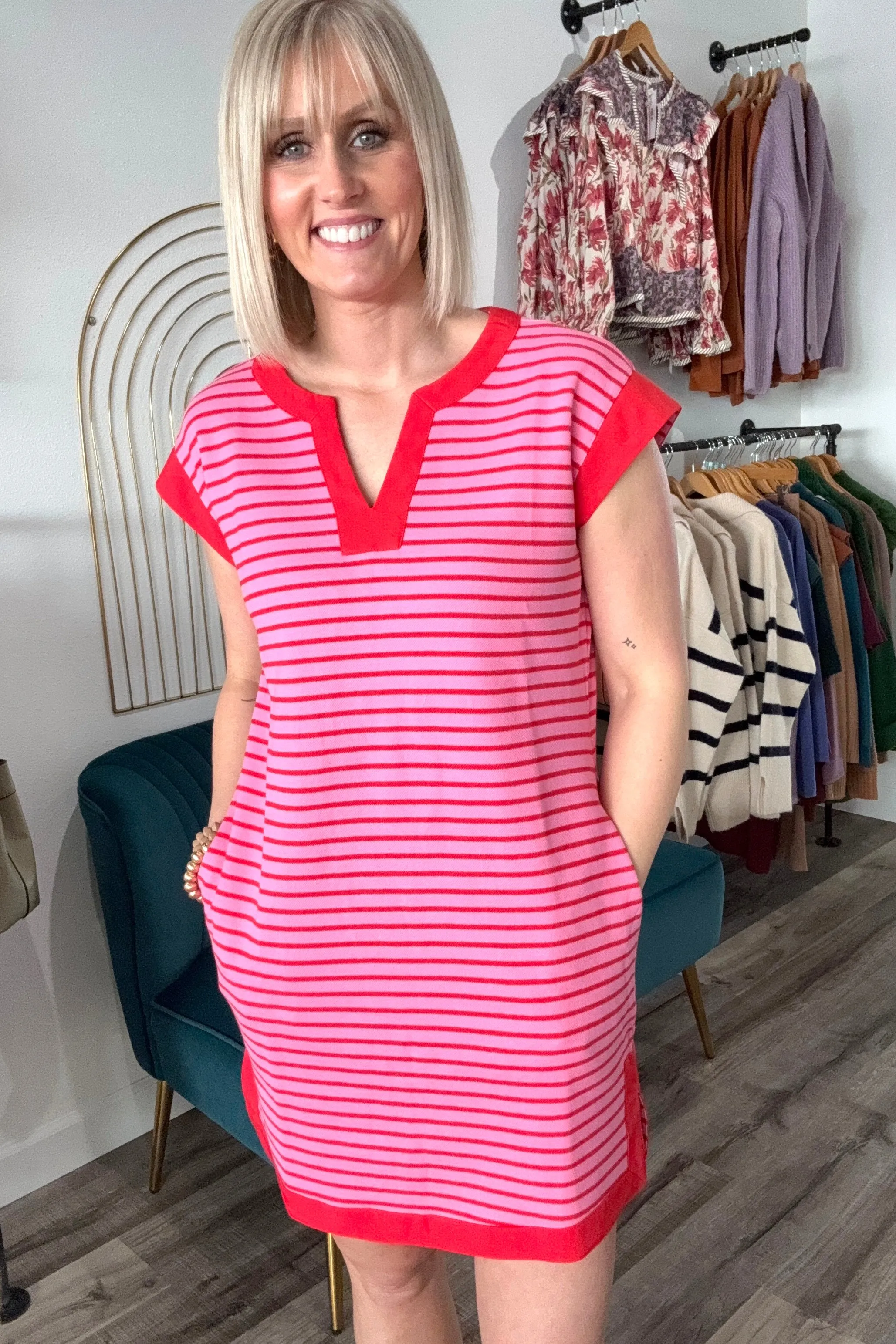 Katelyn Pink/Red Striped Dress