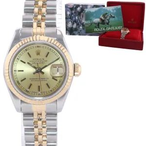 Ladies Rolex DateJust 26mm 69173 Two Tone Gold Steel Champagne Watch Box