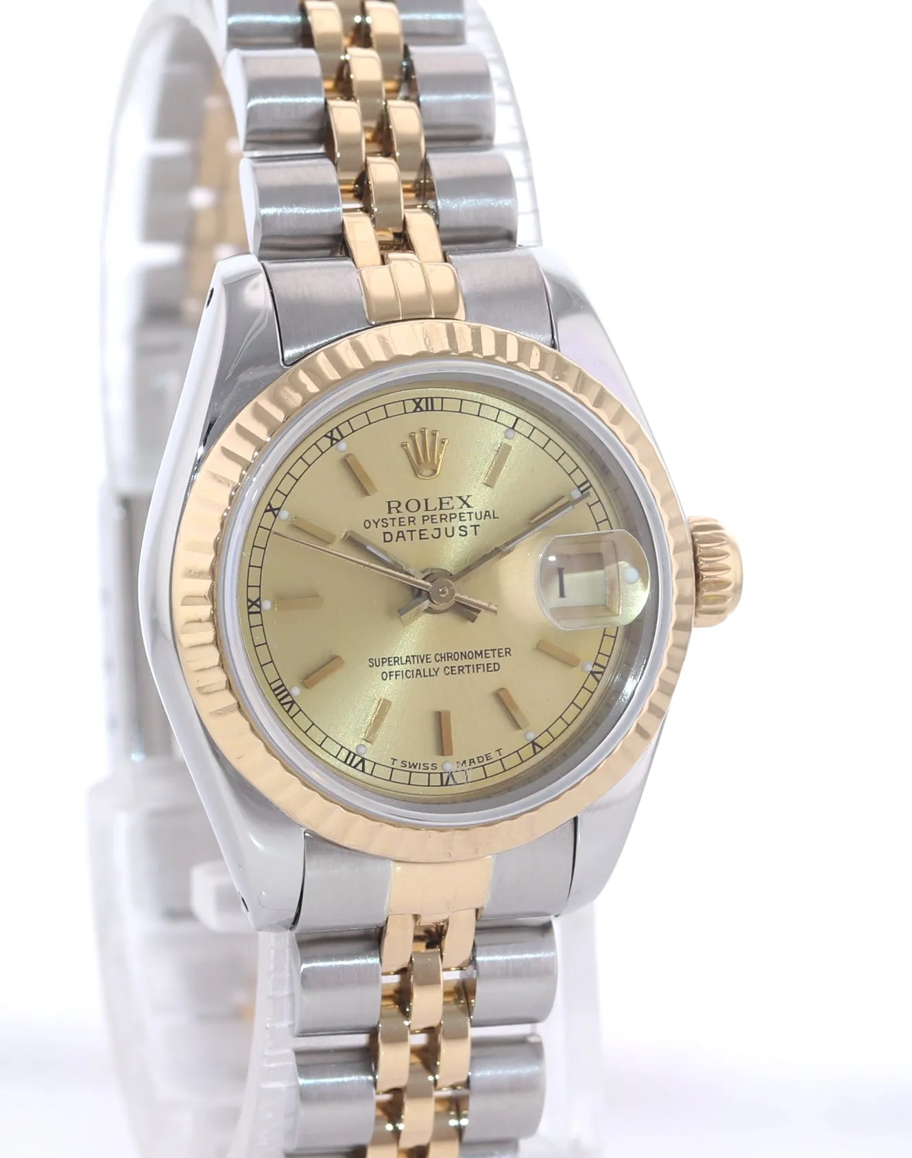 Ladies Rolex DateJust 26mm 69173 Two Tone Gold Steel Champagne Watch Box