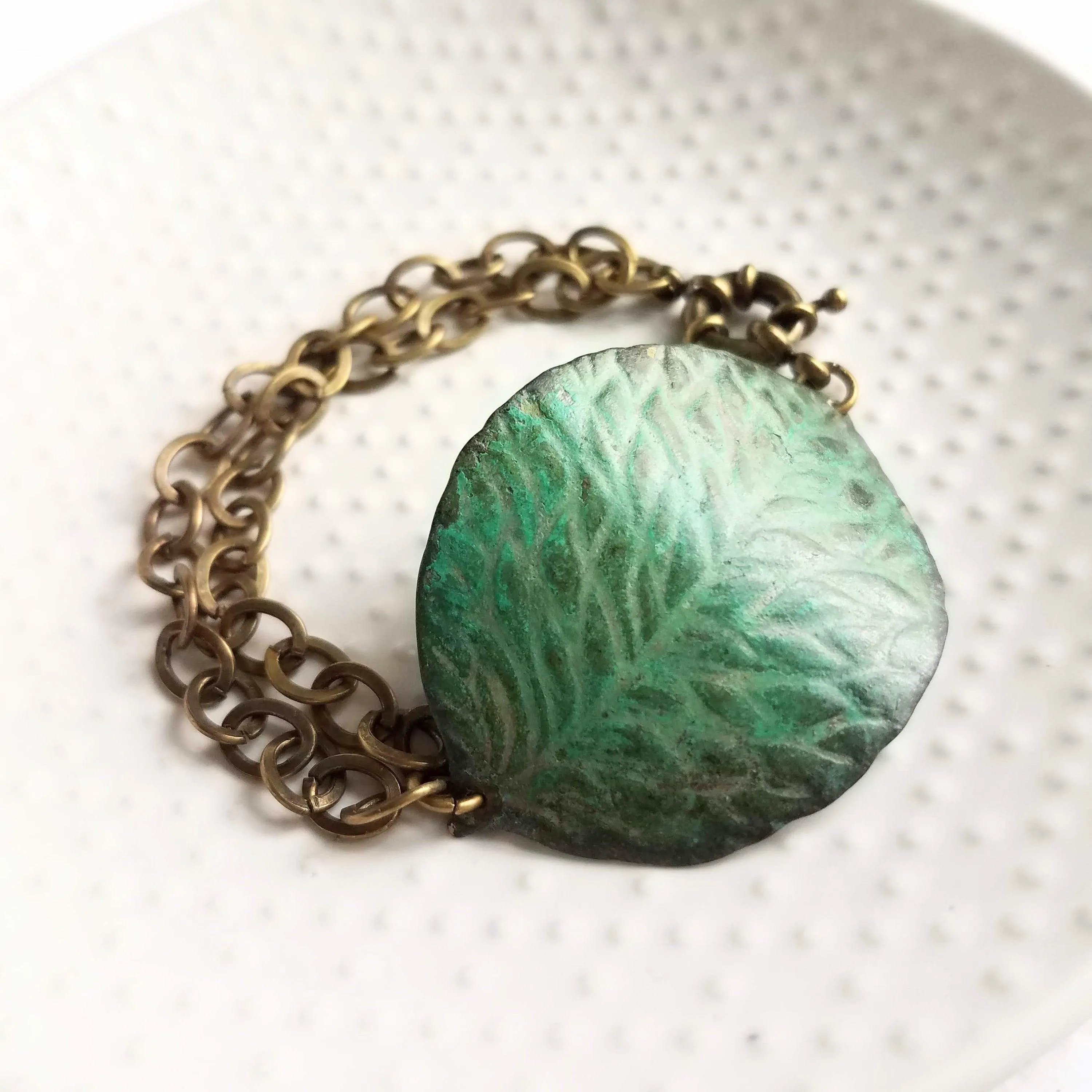 Large Leaf Bracelet, patina leaf bracelet, big leaf bracelet, verdigris patina bracelet, nature bracelet, rustic bracelet, oversized leaf