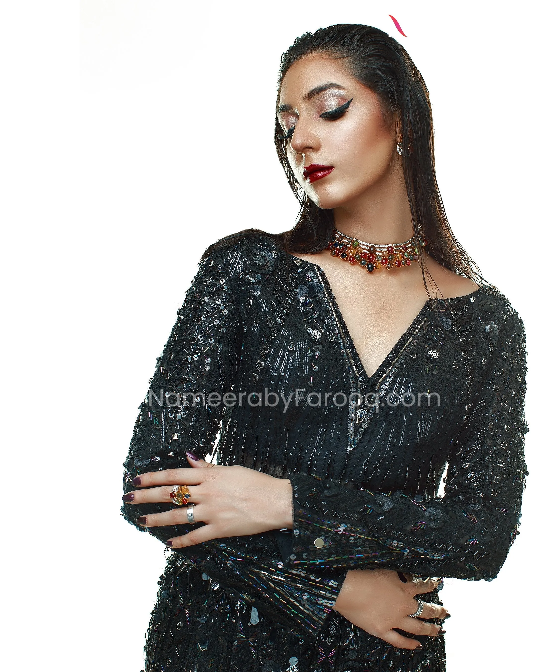Latest Bridal Maxi Dress Pakistani in Black #BS502