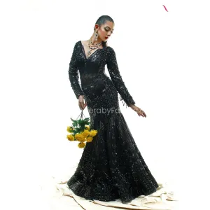 Latest Bridal Maxi Dress Pakistani in Black #BS502