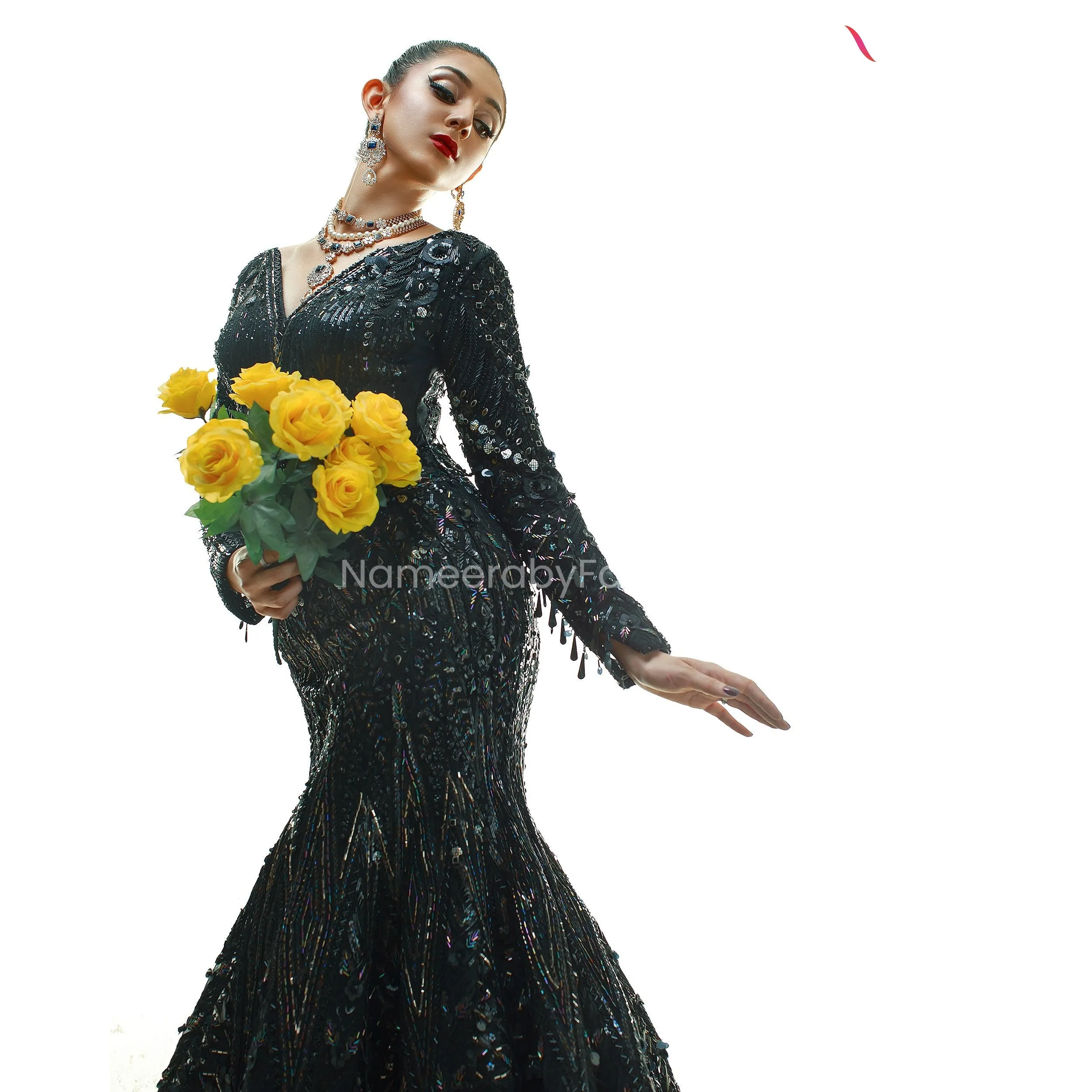 Latest Bridal Maxi Dress Pakistani in Black #BS502