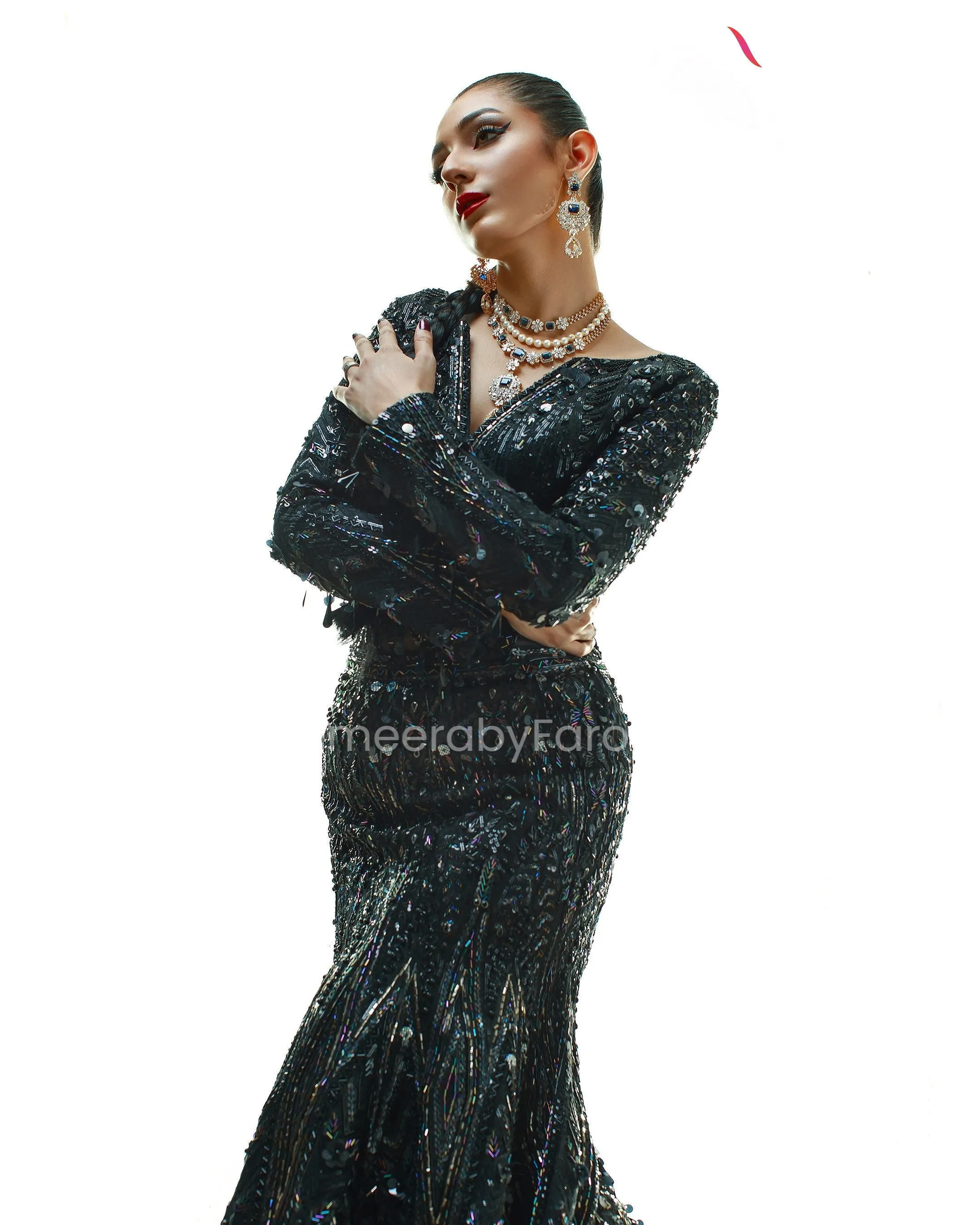 Latest Bridal Maxi Dress Pakistani in Black #BS502