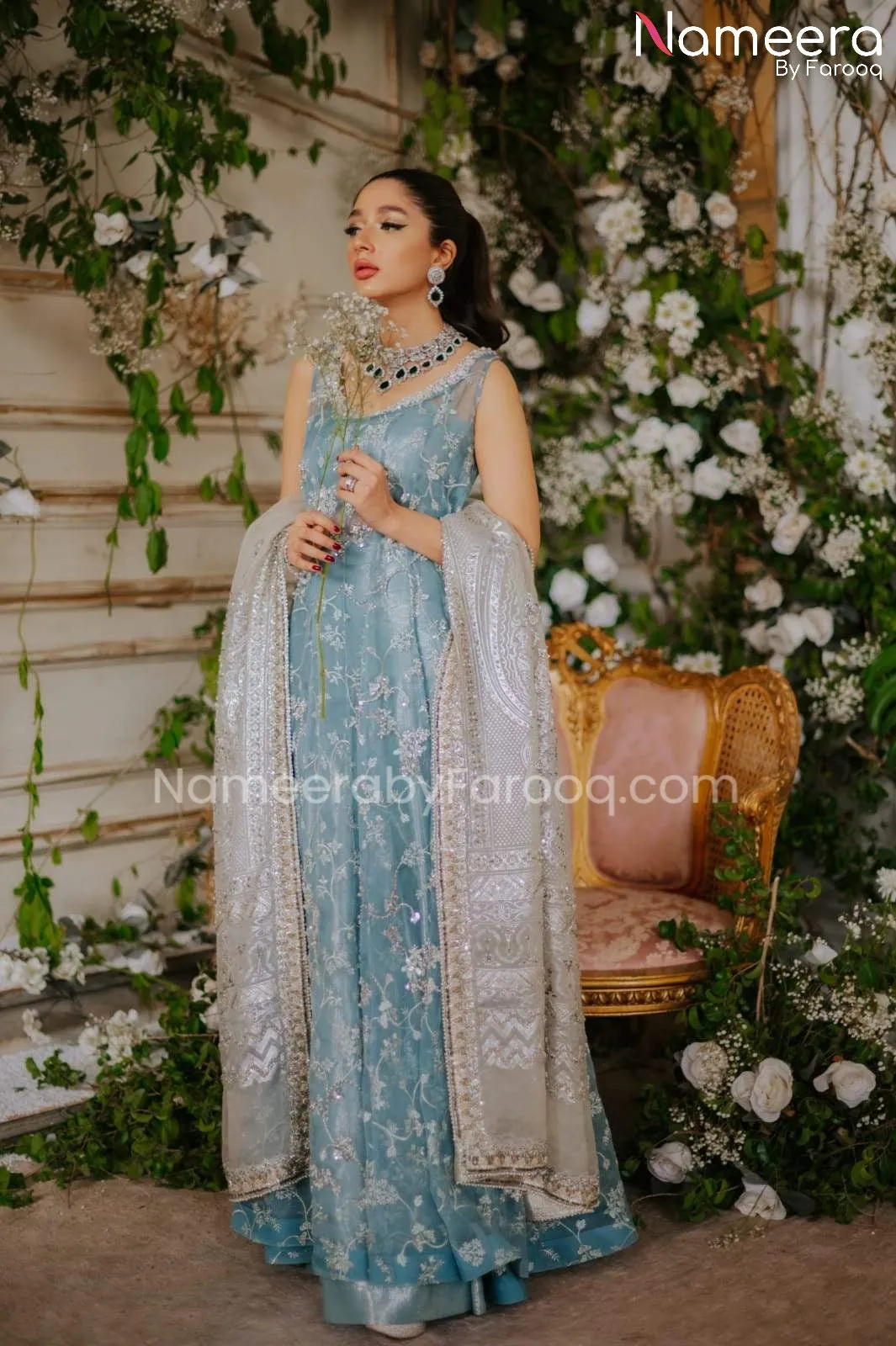 Latest Pakistani Bridal Long Frock Lehenga Dress #BS546