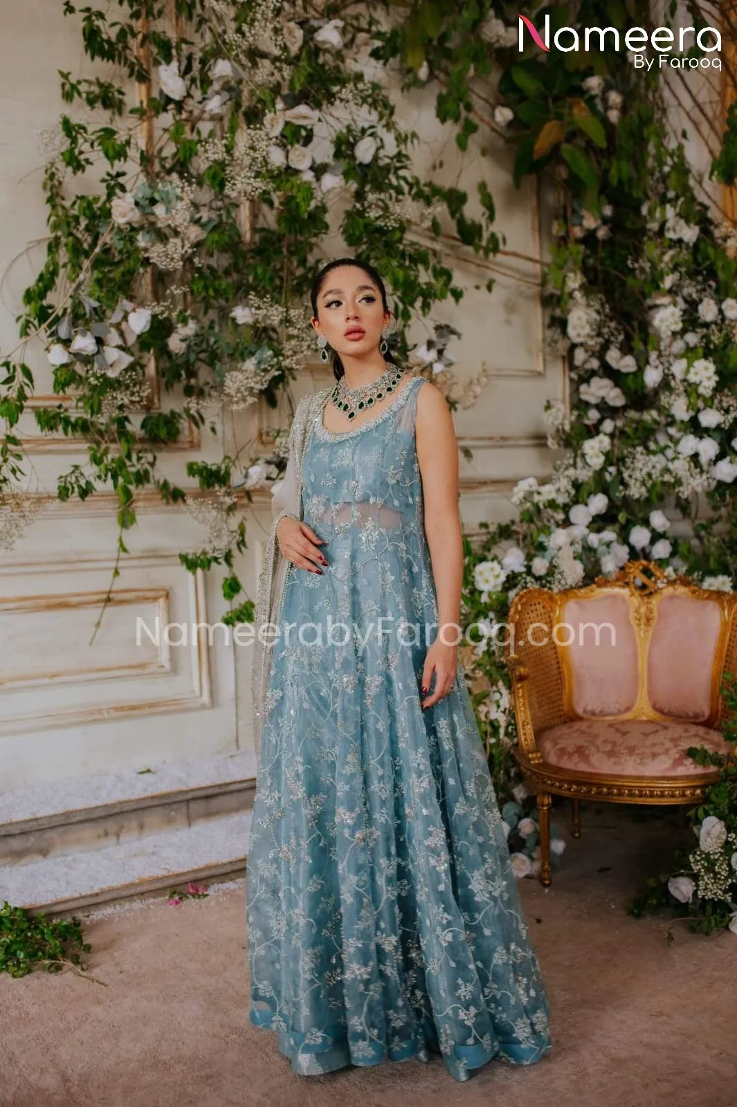 Latest Pakistani Bridal Long Frock Lehenga Dress #BS546