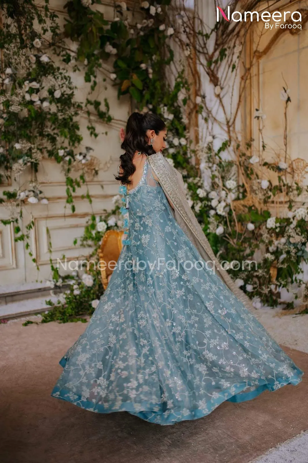 Latest Pakistani Bridal Long Frock Lehenga Dress #BS546