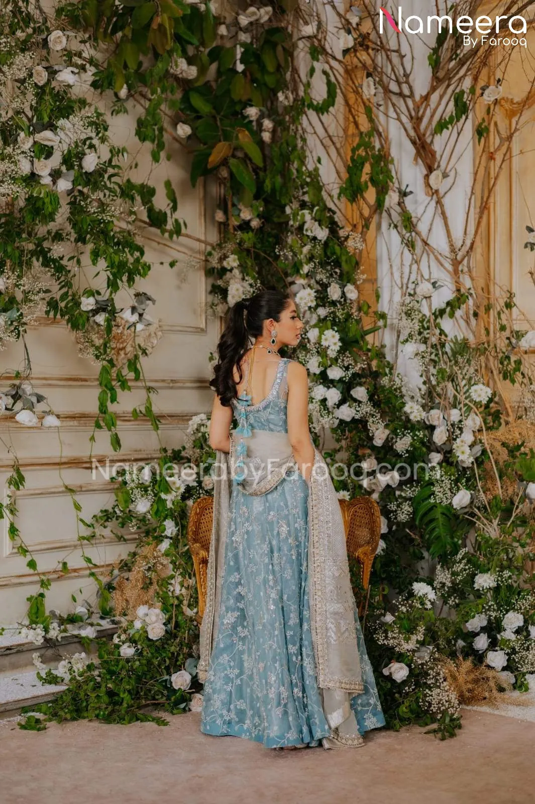 Latest Pakistani Bridal Long Frock Lehenga Dress #BS546