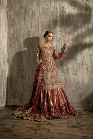 Latest Pakistani Red Bridal Kameez Lehenga Dress #BS869