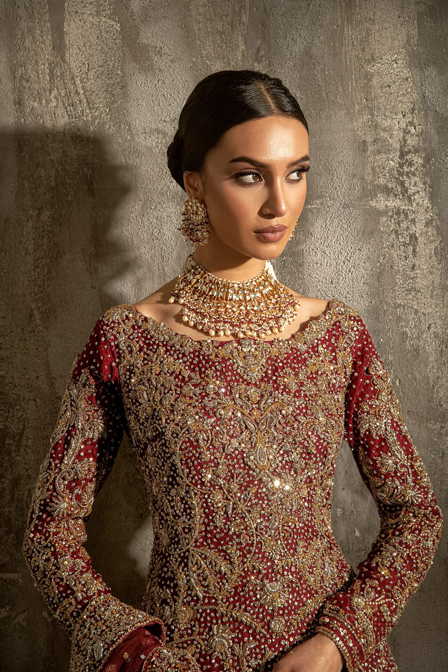 Latest Pakistani Red Bridal Kameez Lehenga Dress #BS869