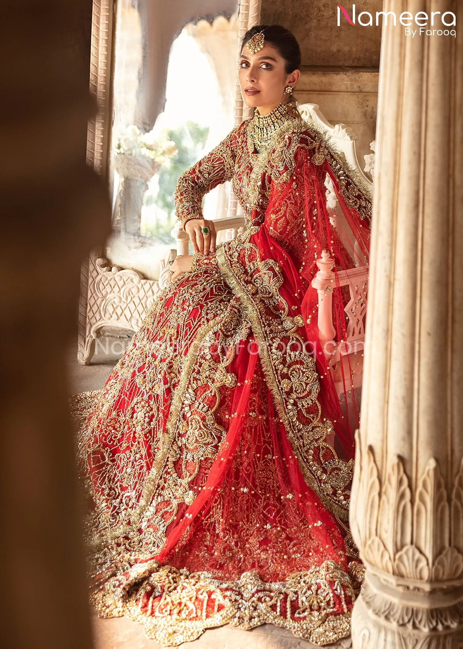 Latest Red Bridal Dress Pakistani in Gown Style #BS639