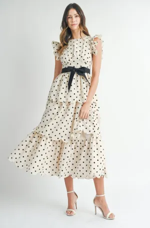 Laura Cream Polka Dot Ruffle Dress