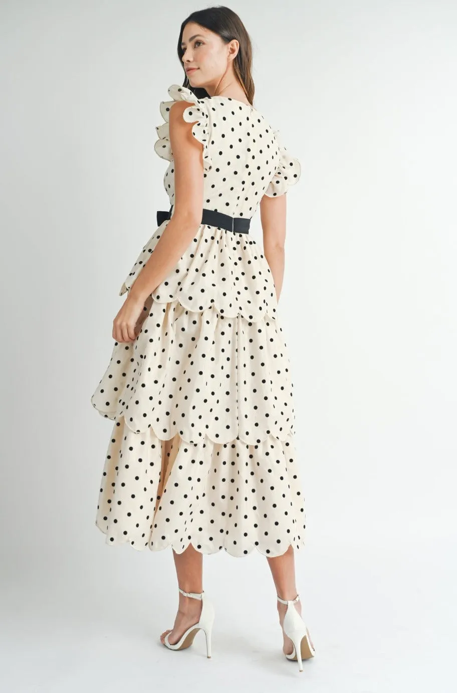 Laura Cream Polka Dot Ruffle Dress