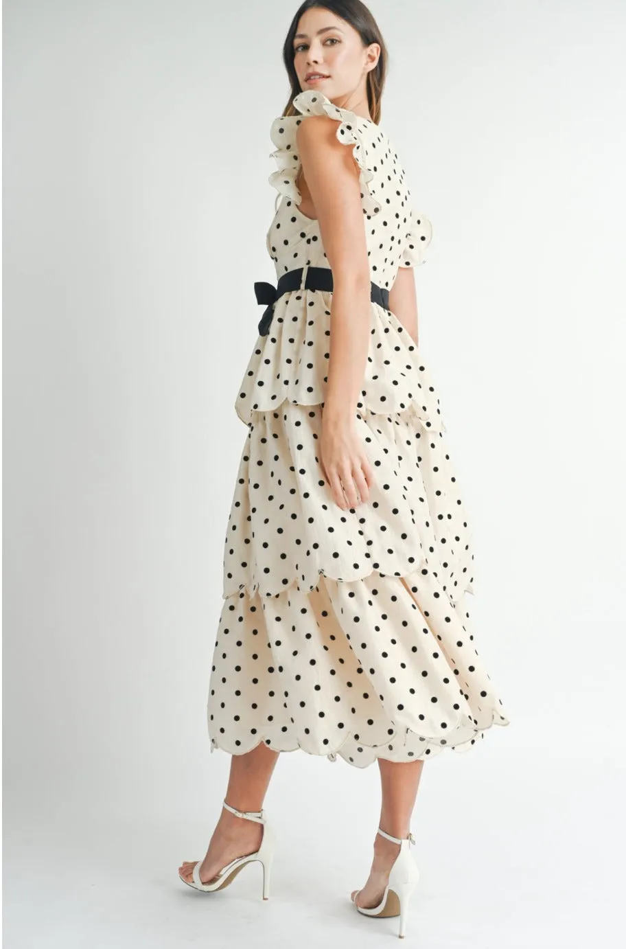 Laura Cream Polka Dot Ruffle Dress