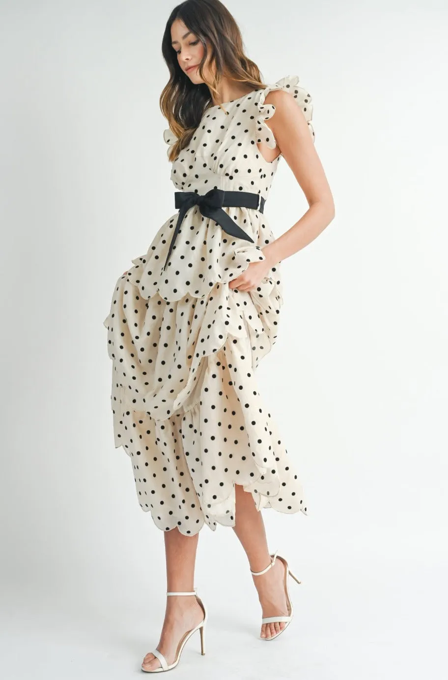 Laura Cream Polka Dot Ruffle Dress