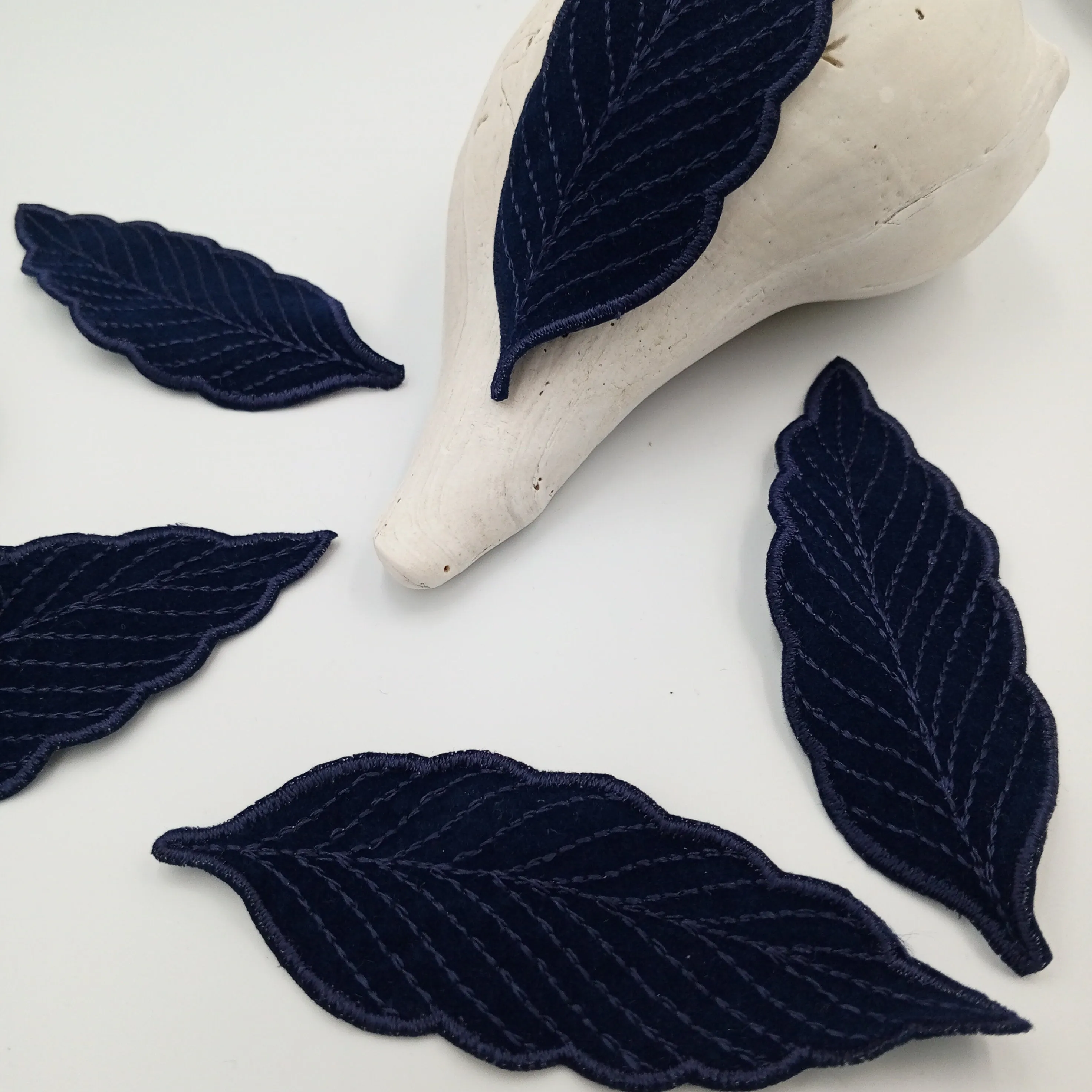 Leaf Embroidery Patch Vintage Dark Navy Embroidered Leaf Fabric Patches for DIY Sewing Crafting, Clothing Revamps, Quilting, Embellishments