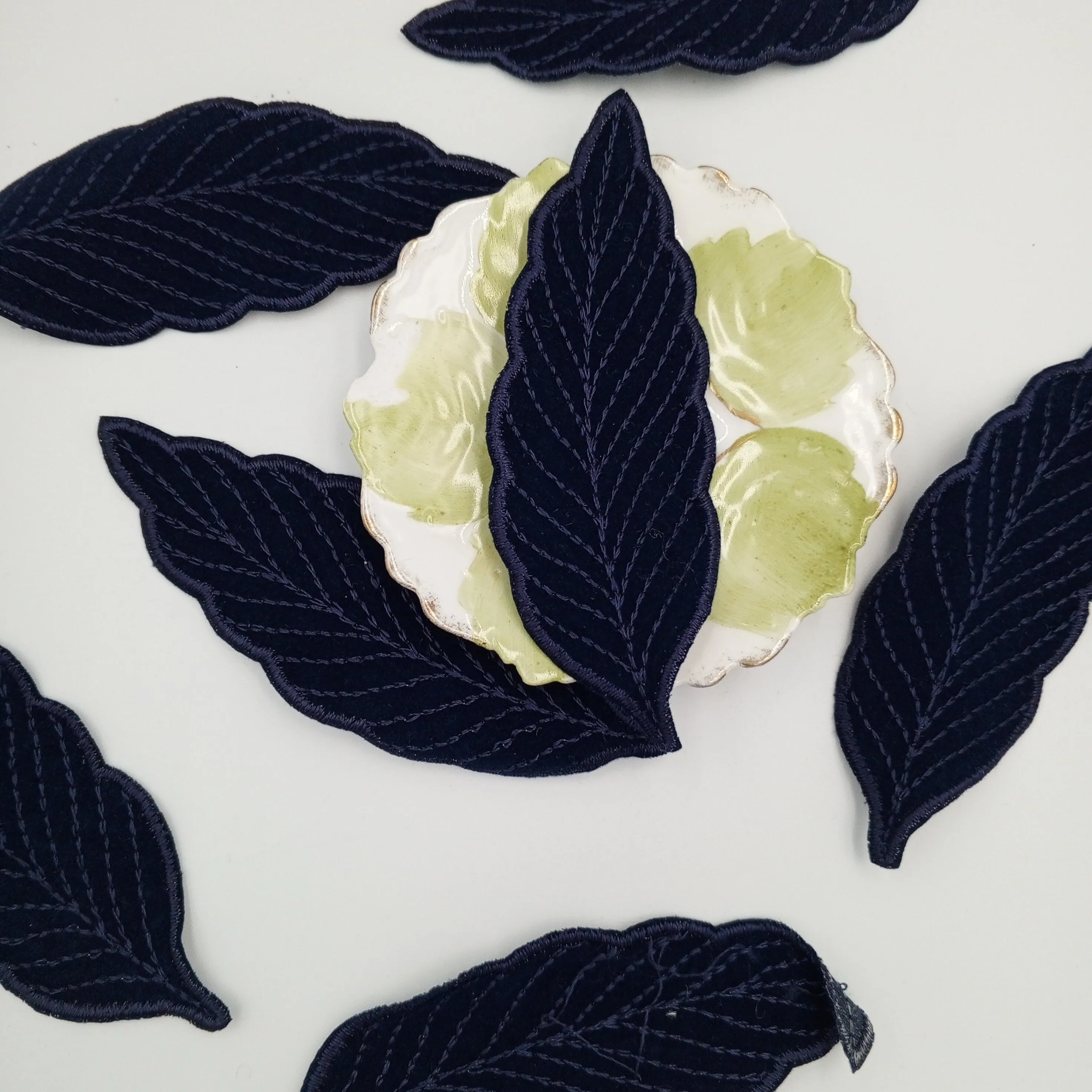 Leaf Embroidery Patch Vintage Dark Navy Embroidered Leaf Fabric Patches for DIY Sewing Crafting, Clothing Revamps, Quilting, Embellishments