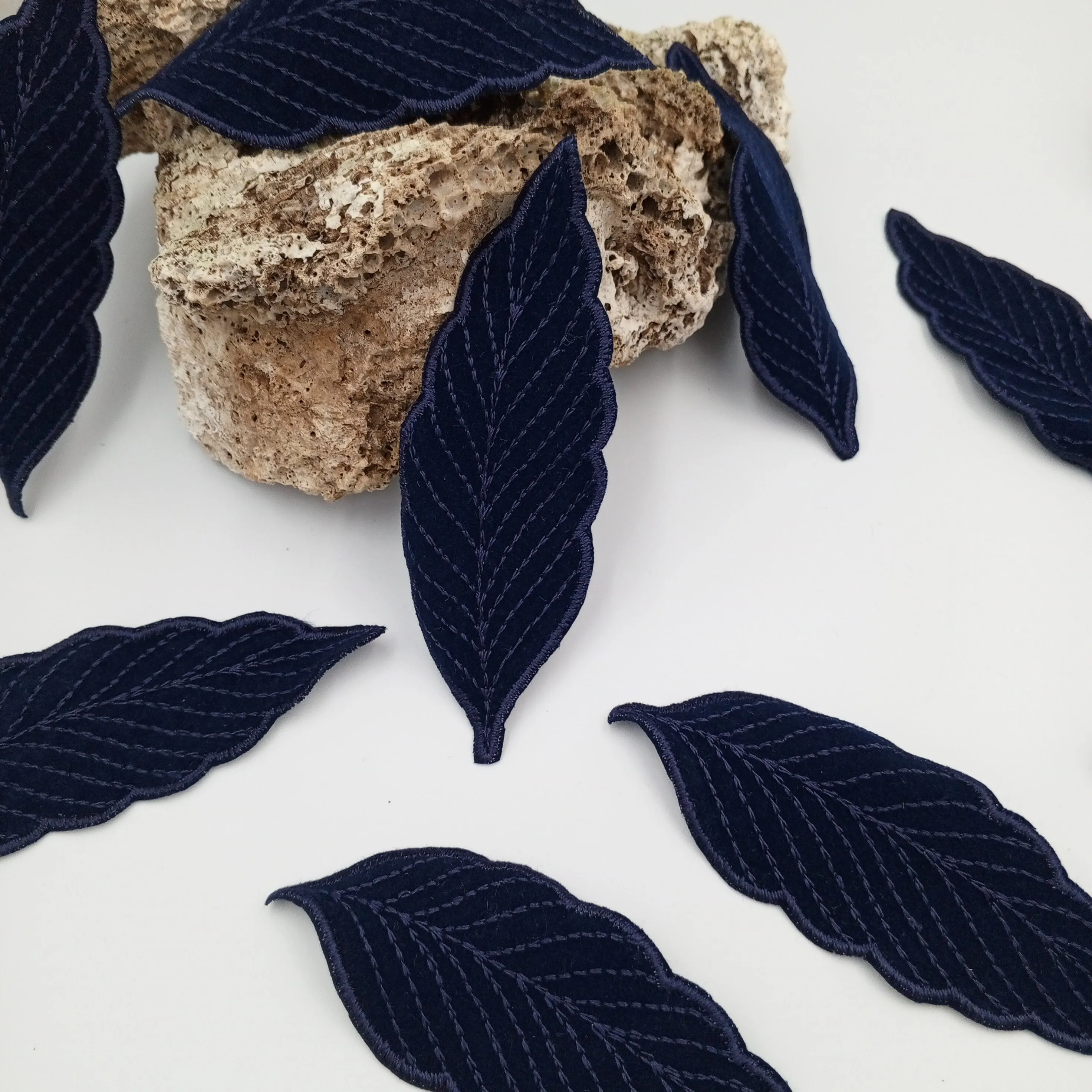 Leaf Embroidery Patch Vintage Dark Navy Embroidered Leaf Fabric Patches for DIY Sewing Crafting, Clothing Revamps, Quilting, Embellishments