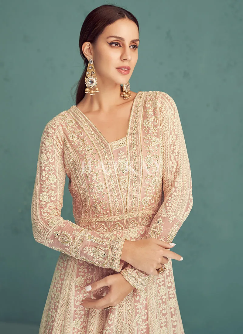 Light Peach Embroidery Traditional Anarkali Suit