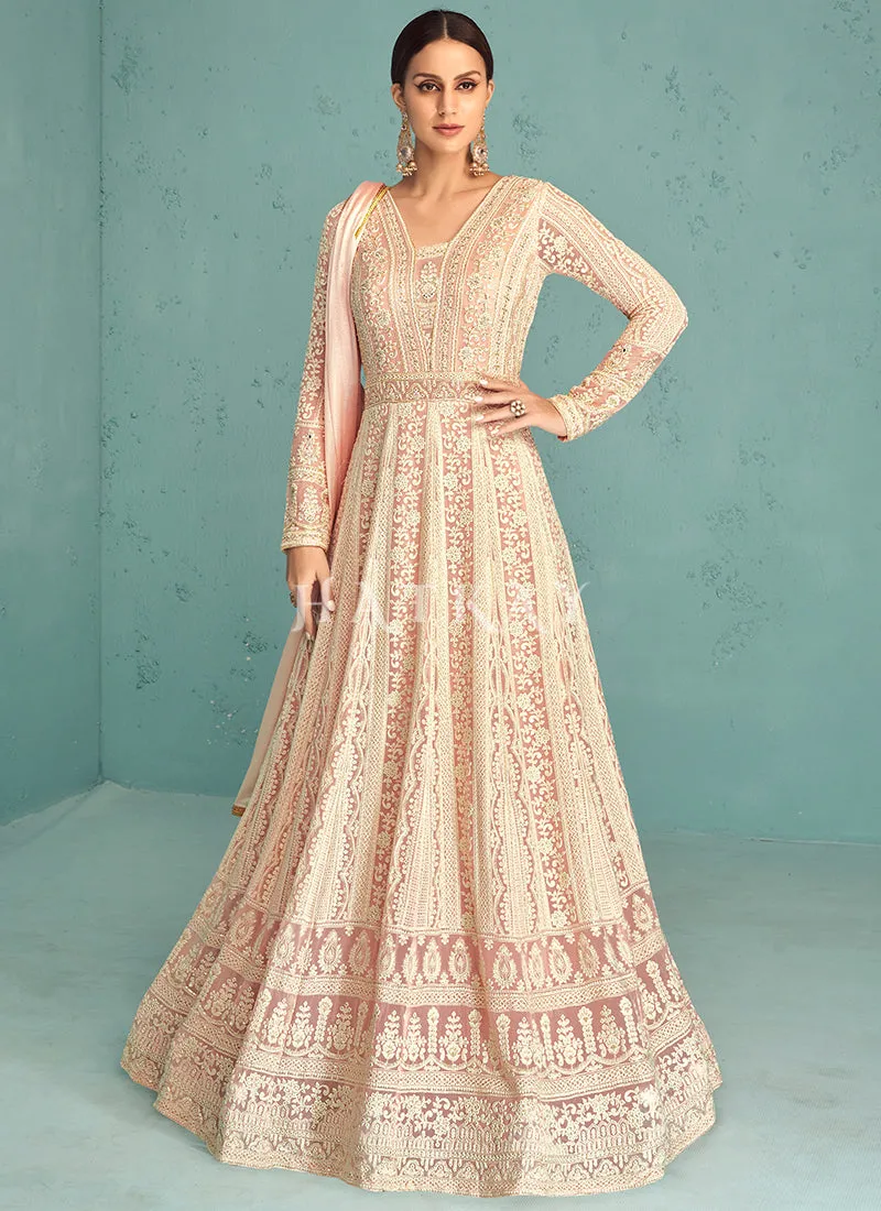 Light Peach Embroidery Traditional Anarkali Suit