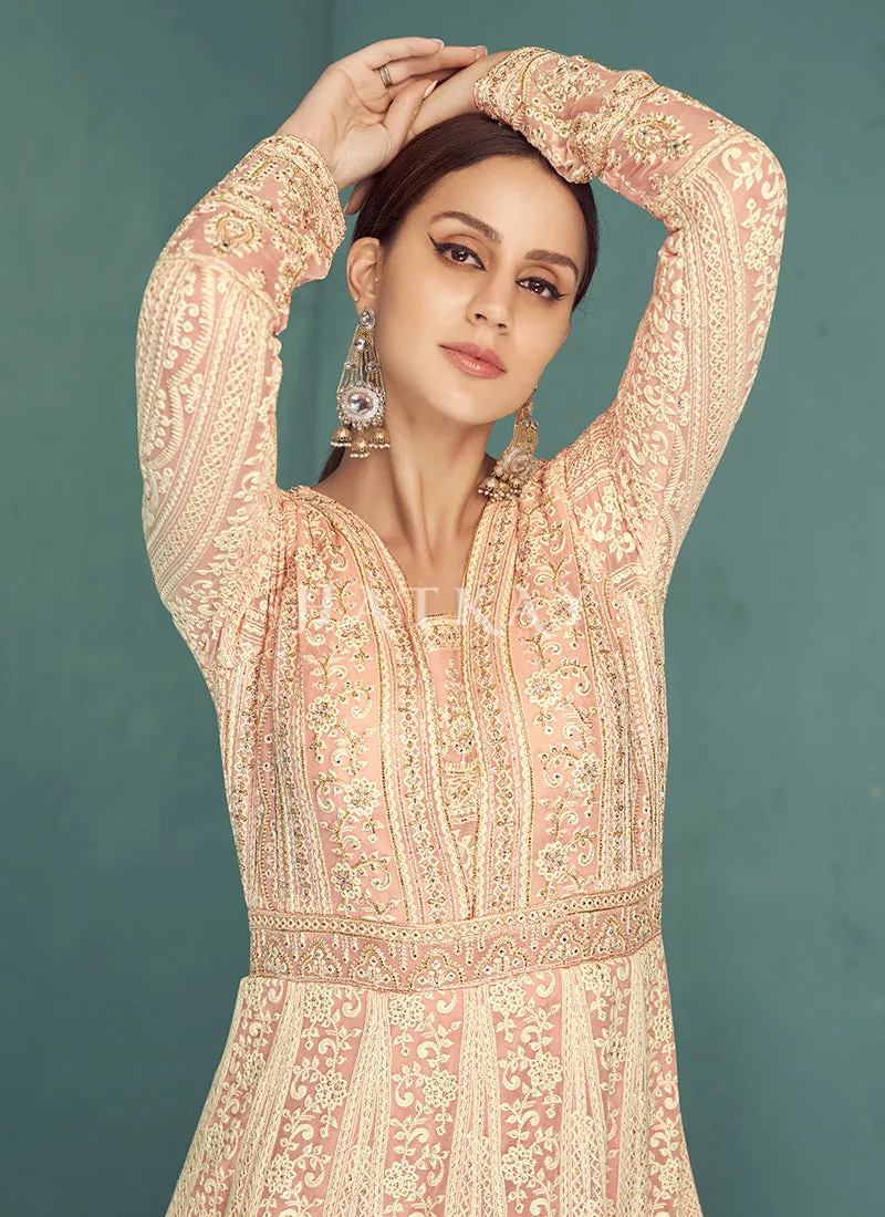Light Peach Embroidery Traditional Anarkali Suit
