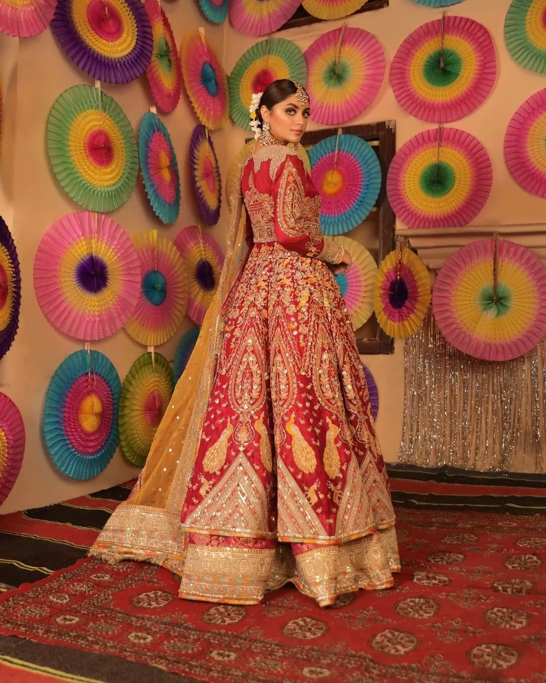 Long Jacket Lehenga Pink Pakistani Bridal Dress #BS814