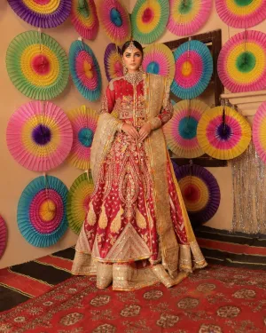 Long Jacket Lehenga Pink Pakistani Bridal Dress #BS814