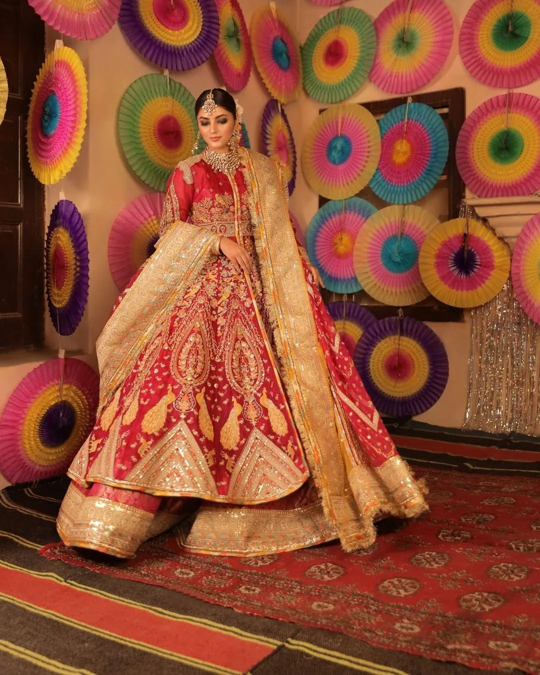 Long Jacket Lehenga Pink Pakistani Bridal Dress #BS814
