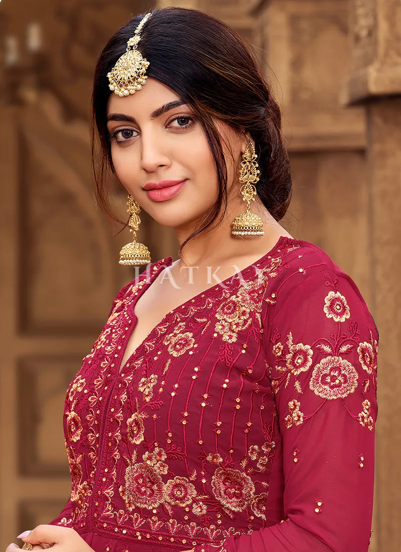 Magenta Pink Zari Embroidery Festive Gharara Suit