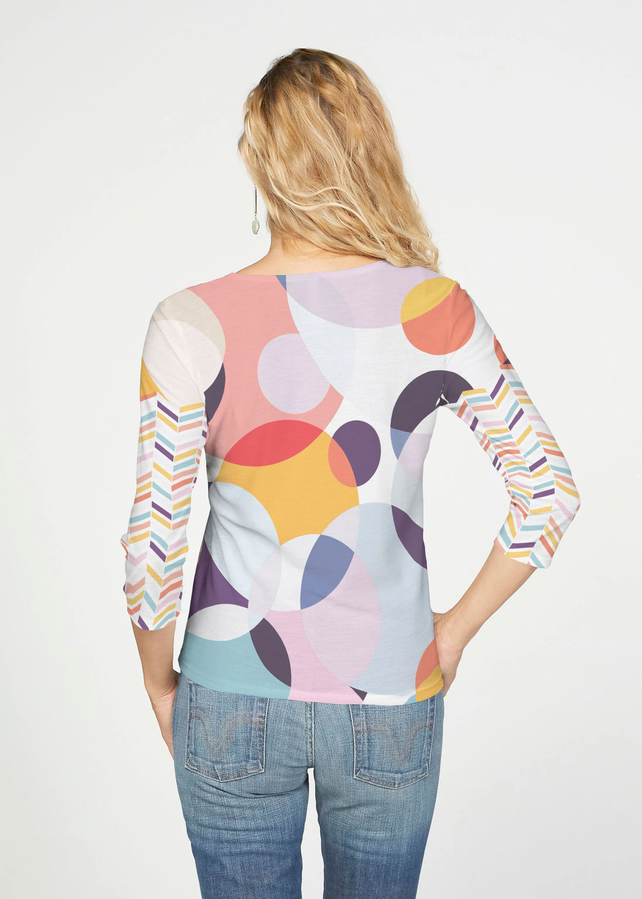 Marble Chevron (25065) ~ French Terry Tie 3/4 Sleeve Top